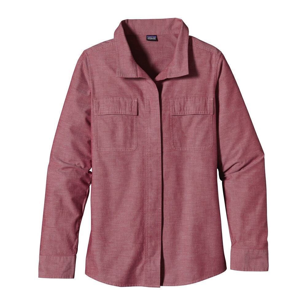 PATAGONIA Long-Sleeved Chambray Shirt Organic Cotton in Red Women's Size 2